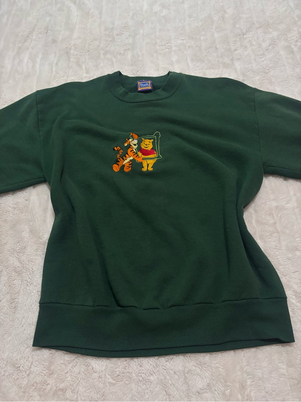 Vintage Green Winnie the & Tigger Embroidered Crewneck Sweater